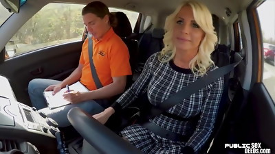 Big-titted cougar publicly railing driving tutor