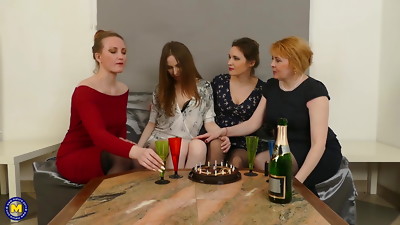 Group sex party with old and young lesbians